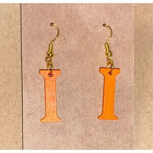 ☀️3/$12☀️ Letter “I” Wood Earrings (Orange)